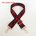 Detail of adjustable woven bag strap with red flame pattern and golden metal lobster clasps - Red Flame Pattern (A59) + Gold Hook