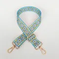 Detailed view of sky blue daisy print woven bag strap with golden lobster metal hooks - Sky Blue Daisy A66 (Gold Hook)