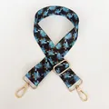 Détail d'une bandoulière ethnique géométrique réglable avec crochets dorés pour sacs - Carreaux Géométriques Bleu Noir Orange (A60) + Crochet Doré