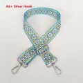 Detail view of ethnic blue floral wide strap with white daisies and silver metal hooks - Light Blue Daisy A66 (Silver Hook)