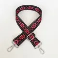Detail of folk floral print wide woven bag strap with silver metal swivel hooks - Vintage Floral A67 (Silver Hook)