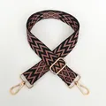 Bandoulière large réglable avec motifs tissés géométriques noir et rose et crochets dorés - A77 (Crochet Doré)
