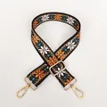 Close-up of ethnic style daisy embroidered handbag strap with gold metal hooks and buckle - Orange-White Daisy A71 (Gold Hook)