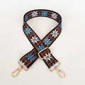 Detail of folk-style bag strap with blue sunflower embroidery and golden lobster hooks - Black-White Sunflower A72 (Gold Hook)