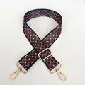 Ethnic style adjustable wide shoulder strap with blue and pink geometric patterns and gold clips - Colorful Geometric Pattern (A64) + Gold Hook