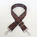 Ethnic style wide adjustable bag strap with geometric patterns and silver metal hooks - Colorful Geometric Pattern (A64) + Silver Hook