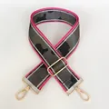 Macro view of adjustable nylon bag strap with camo print and pink edge detailing - Gray Green Camo Pink Edge (No. 9 + Gold Hook)