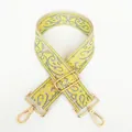 Detail of adjustable wide canvas strap with retro yellow and green paisley embroidery - No. 11 (No. 11 + Silver Hook)