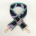 Detail of adjustable purple and green woven nylon bag strap with gold metal hooks - Purple Green Black Jacquard (No. 10 + Gold Hook)