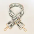 Detail of adjustable 5cm green and white paisley canvas strap with golden metal hooks - No. 13 (No. 13 + Silver Hook)