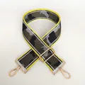 Detail of camo nylon bag strap with yellow edges and gold-tone adjustable metal buckles - Army Green Yellow Edge Camo (No. 12 + Gold Hook)