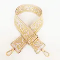 Detail of bohemian yellow paisley canvas strap with golden metal swivel hooks and buckles - No. 14 (No. 14 + Silver Hook)