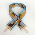 Detail of wide nylon bag strap with camo pattern and golden metal swivel hooks - Ginger Gray Blue Camo (No. 13 + Gold Hook)