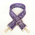 Detail of purple paisley canvas bag strap with golden metal swivel hooks and adjuster - No. 15 (No. 15 + Silver Hook)
