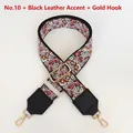 Bandoulière large réglable avec broderie florale et crochets en métal doré pour sac - Motif 10 (Cuir Noir / Crochet Doré)