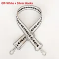 Detail of cream white jacquard bag strap with heart pattern and silver metal swivel hooks - Cream White + Silver Hook