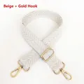 Close-up of adjustable beige cotton strap with gold metal lobster clasps and buckle - Beige + Gold Hook