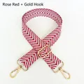 Close-up of rose red and white chevron shoulder strap with gold swivel hooks - Rose Red + Gold Hook