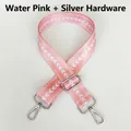 Detail of adjustable wide nylon shoulder strap in pink with white heart weaving and silver hooks - Pale Pink + Silver Hook