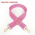 Detail of rose pink chevron cotton bag strap with adjustable gold lobster clasp - Rose Pink + Gold Hook