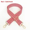 Adjustable red and white chevron woven shoulder strap with premium gold metal hooks - Red + Gold Hook