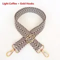 Detail view of light coffee chevron woven strap with adjustable gold swivel hooks - Light Coffee + Gold Hook