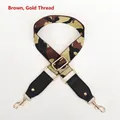 Detail of adjustable coffee camo bag strap with gold metallic thread and metal hooks - Coffee & Gold Thread