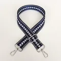 Navy blue adjustable nylon bag strap with white chevron pattern and silver swivel metal hooks - Blue + Silver Hook