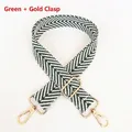 Adjustable green and white chevron woven shoulder strap with gold metal lobster hooks - Green + Gold Hook