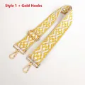 Macro detail of Bohemian geometric patterned strap with premium gold metal clasp and buckle - US 1 / Silver Hook