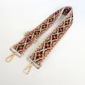 Close-up of ethnic geometric pattern nylon bag strap with gold metal lobster clasps - US 2 / Silver Hook