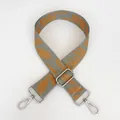 Detail of adjustable gray strap with orange floral pattern and silver metal hooks - Leopard Style 2 with Silver Hook