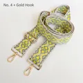 Detail of adjustable geometric ethnic style bag strap with gold metal hooks and buckle - US 4