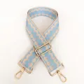 Detail of adjustable blue and beige woven strap with golden lobster clasps for bags - Style No. 11 (Gold Hook)