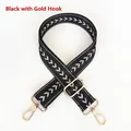 Dettaglio tracolla regolabile in nylon con motivo a V bianco e nero e ganci dorati - Nero + Gancio Dorato