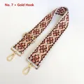 Close-up of ethnic geometric jacquard nylon bag strap with golden rotating hooks and buckle - US 7 / Silver Hook