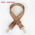 Detail of khaki adjustable nylon bag strap with gold hooks and arrow pattern weave - Khaki + Gold Hook