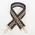 Detail view of ethnic style bag strap with black and brown geometric pattern and gold hooks - Style No.16 (Gold Hook)