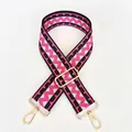Detail view of adjustable pink and black chevron pattern wide bag strap with gold hooks - Style No.17 (Gold Hook)