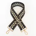 Close-up of style 19 woven wide strap with green geometric patterns and gold metal hooks - Style No.19 (Gold Hook)