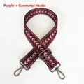 Detail of purple nylon strap with white arrow pattern and gunmetal swivel hooks - Purple + Gunmetal Hook