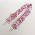 Detail of adjustable geometric ethnic canvas strap with gold metal hooks and colorful pattern - Pink Blue Beige Ethnic Geometric (No. 30)