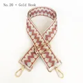 Detail view of woven geometric bag strap in brown and blue with gold metal hooks - Style No.20 (Gold Hook)