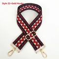 Close-up of ethnic geometric weave bag strap with gold metal hooks and buckle - Style No.22 (Gold Hook)