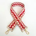 Detail view of ethnic wide bag strap with red and white zigzag weave and gold hooks - Style No.23 (Gold Hook)
