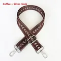Detail of adjustable coffee nylon strap with white chevron patterns and silver hooks - Coffee + Silver Hook
