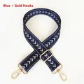 Adjustable blue nylon crossbody strap with white arrow pattern and gold metal hooks - Blue + Gold Hook