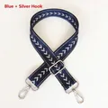 Adjustable blue nylon shoulder strap with white V-pattern and silver metal hooks - Blue + Silver Hook