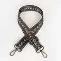 Detail of gray nylon shoulder strap with white chevron pattern and gunmetal hooks - Grey + Gunmetal Hook