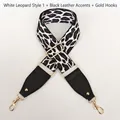 Tracolla regolabile in nylon leopardato con finiture in pelle e ganci dorati lucidi - Bianco Stile 1 (Finitura Nera + Ganci Dorati)